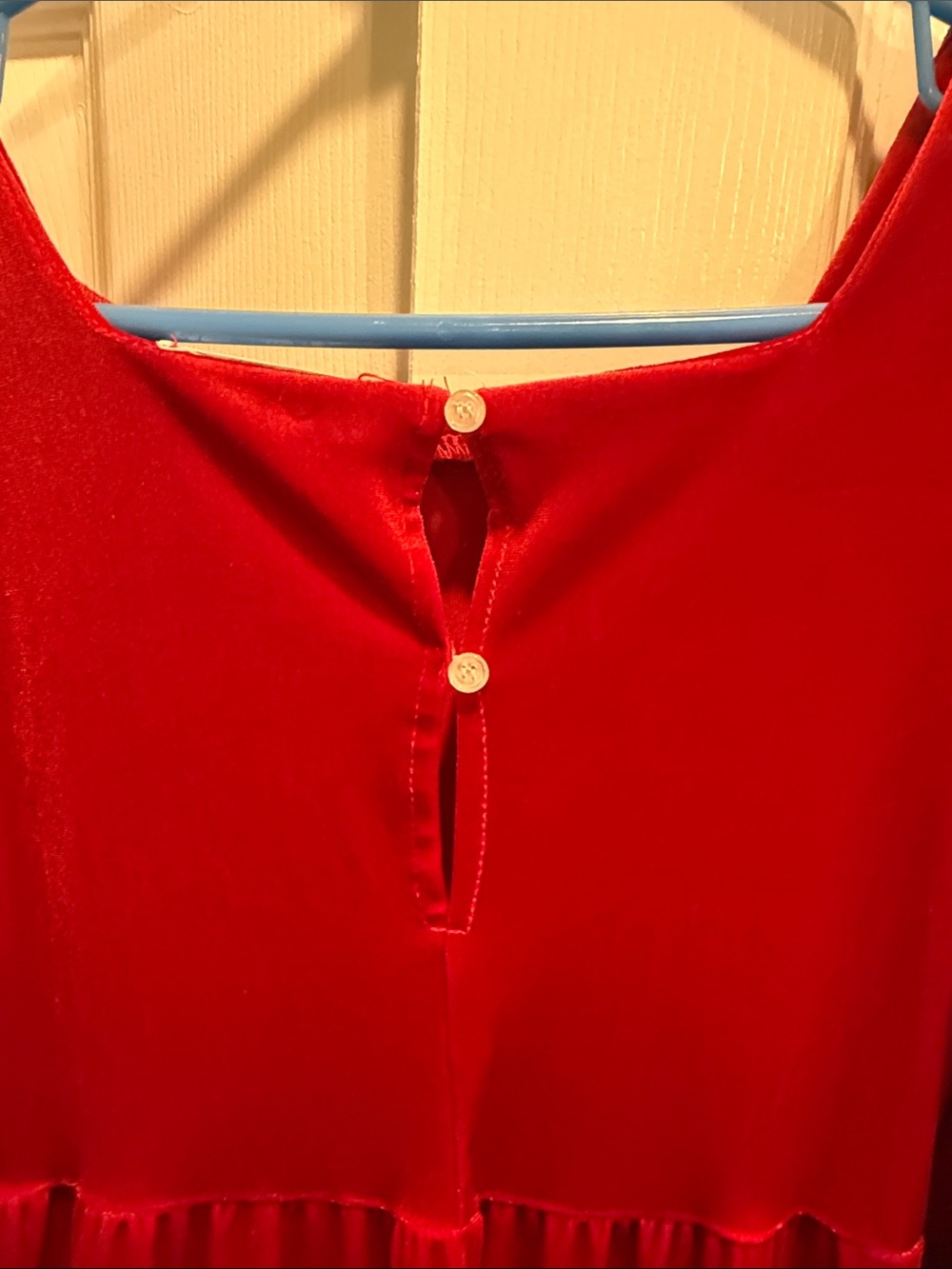 Red Velvet Ruffle Kids Dress - Picture 3 of 6